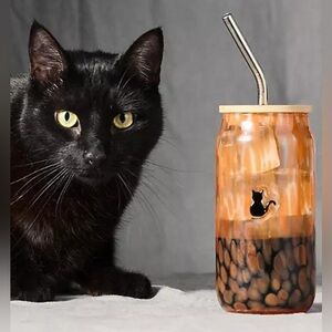 last one Anthropologie Cat Mystic Icon Juice Glass with straw